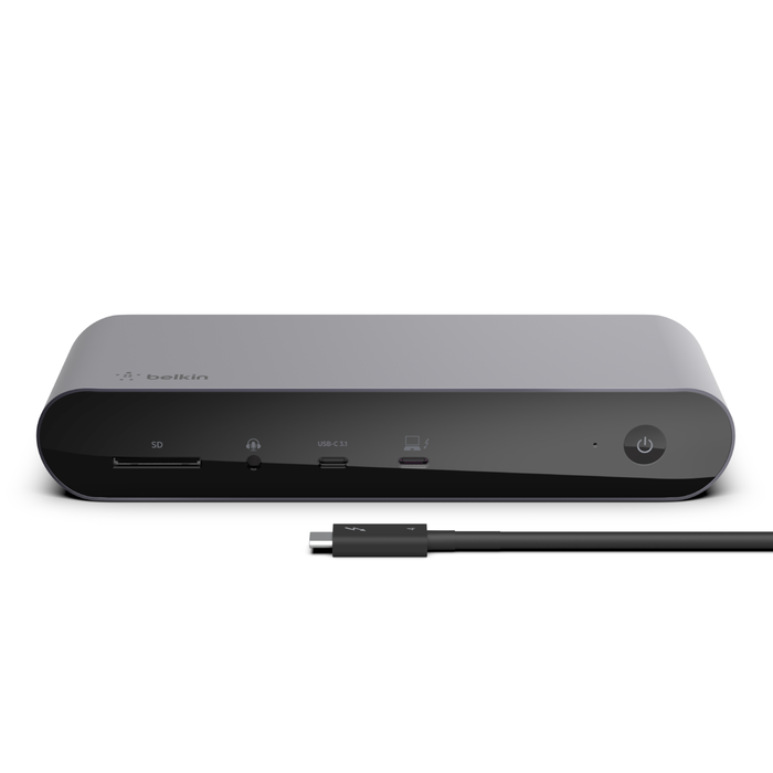 Belkin Thunderbolt 4 Laptop Docking Station - USB C Hub - USB C Docking Station for MacBook & Windows, 90W Power Delivery, Single 8K or Dual 4K Display, w/ Thunderbolt, HDMI, Ethernet, SD and Audio Ports Top angled view.