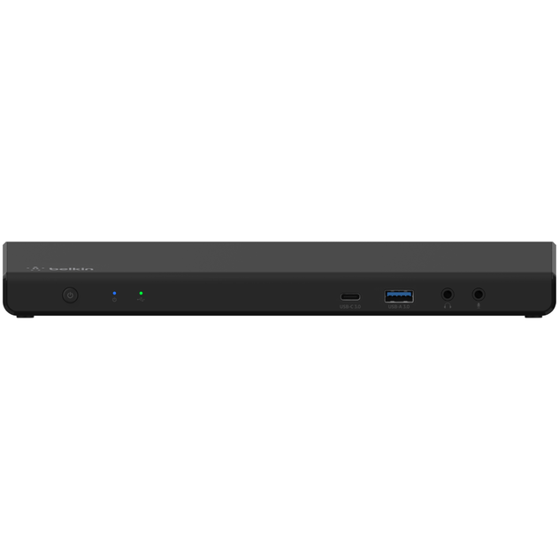Belkin Triple Display DisplayLink Docking Station Hub with 3 HDMI Ports, 2 DisplayPorts for Triple 4K Display with 85W Power Delivery, Gigabit Ethernet, 3.5mm Mic/Speaker, 1 USB-C and 5 USB-A Ports front view
