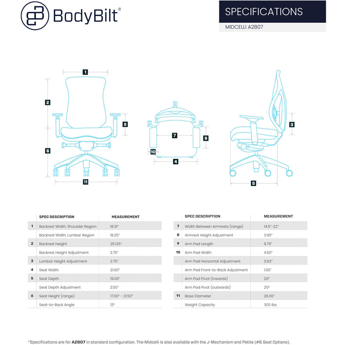 BodyBilt Midcelli Mid Back Mesh Chair