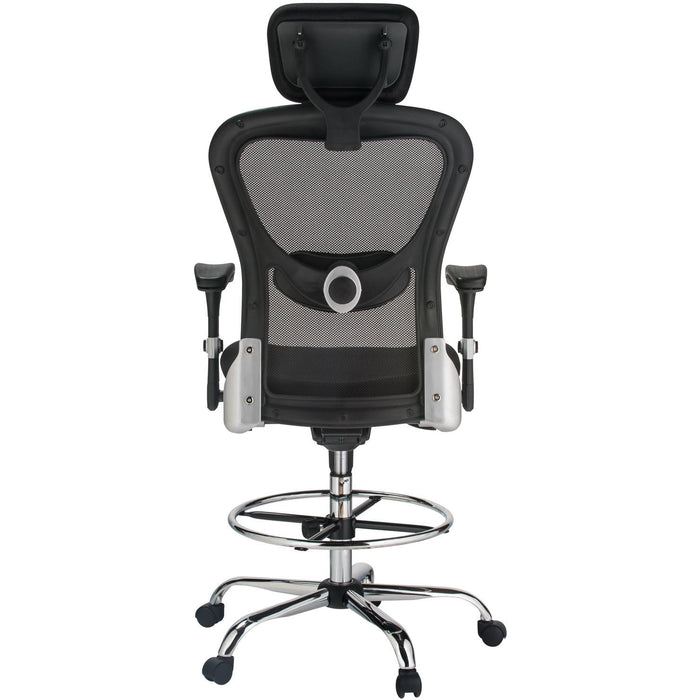 Harwick Deluxe Mesh Drafting Stool with Arms with headrest rear view