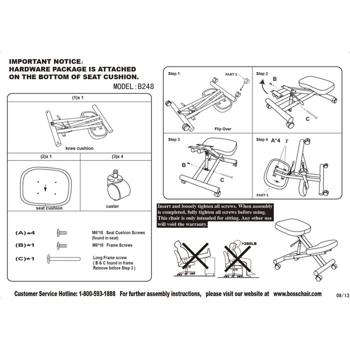 Boss Ergonomic Kneeling Stool package insert