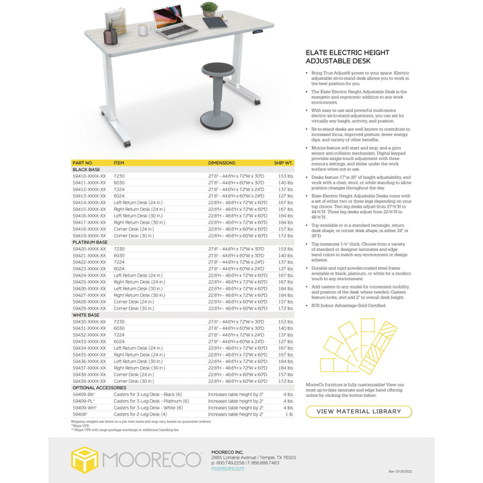 MooreCo Elate Electric Height Adjustable Desk (2-LEG)