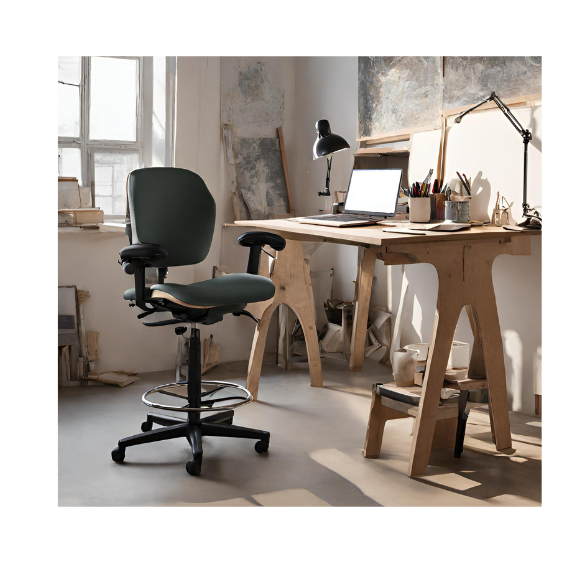 Ergonomic drafting chair in an artists studio