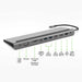Belkin Univsersal USB-C 11-in-1 Multiport Dock - Laptop Docking station side rear view with labels of ports.