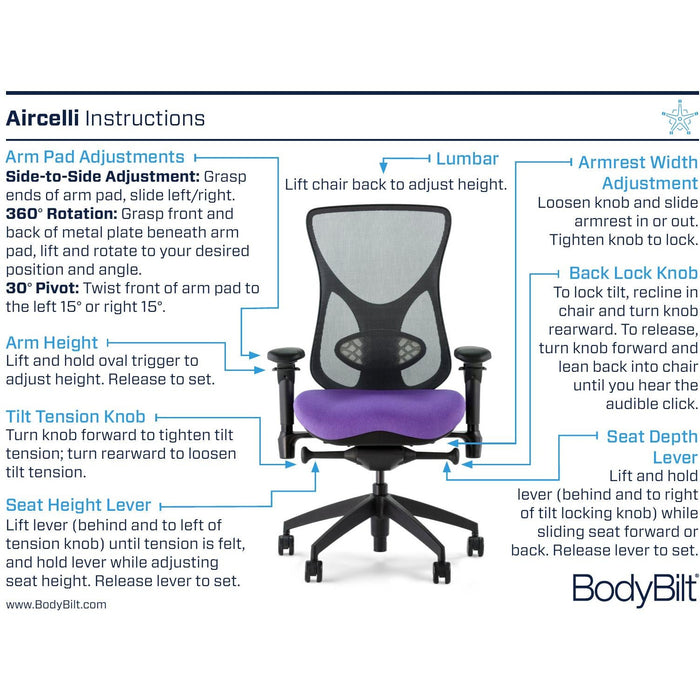 BodyBilt Aircelli – High Back Mesh Chair Aicelli Instruction guide