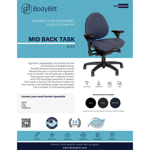 BodyBilt Classic 700 Mid-Back Task Chair picture of product sheet