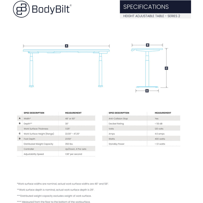 BodyBilt® Height-Adjustable Table – Series 2 Product specifications