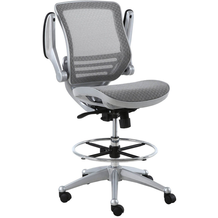 Harwick Evolve All Mesh Heavy Duty Drafting Chair Platinum Side front with both arms up
