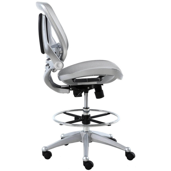 Harwick Evolve All Mesh Heavy Duty Drafting Chair Platinum Side with arms up