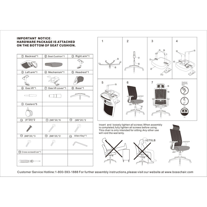 Boss Mesh Chair with Headrest and Memory Foam Seat Product Insert