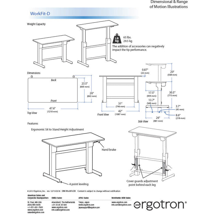 Ergotron WorkFit-D Sit-Stand Desk product specifications